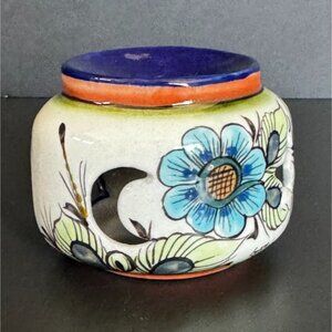 Hand-Painted Ceramic Tea Light Holder With Hummingbird & Floral Design